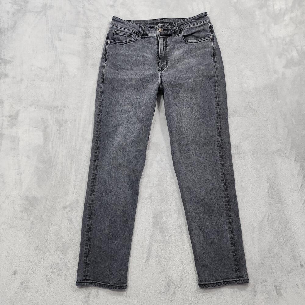 American Eagle Jeans Womens 8 Gray High Rise Mom Straight Charcoal Wash Stretch